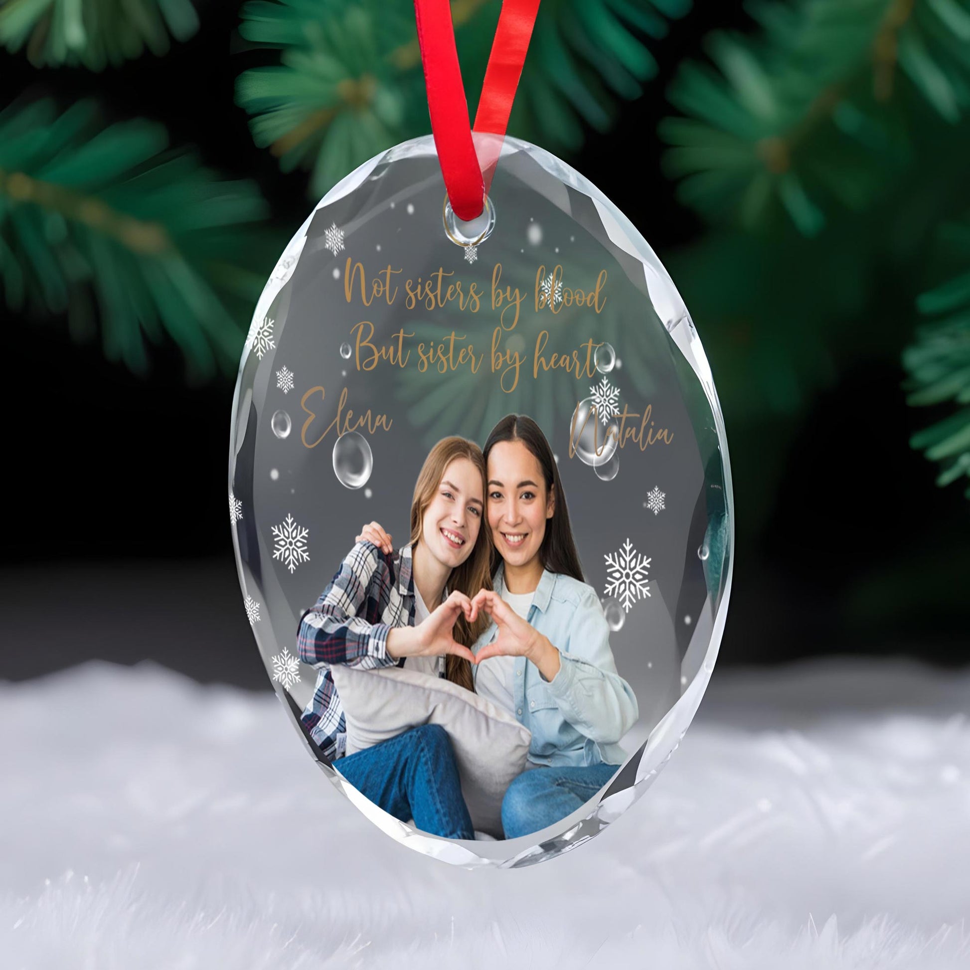 Not Sisters By Blood But Sisters By Heart Glass Ornament