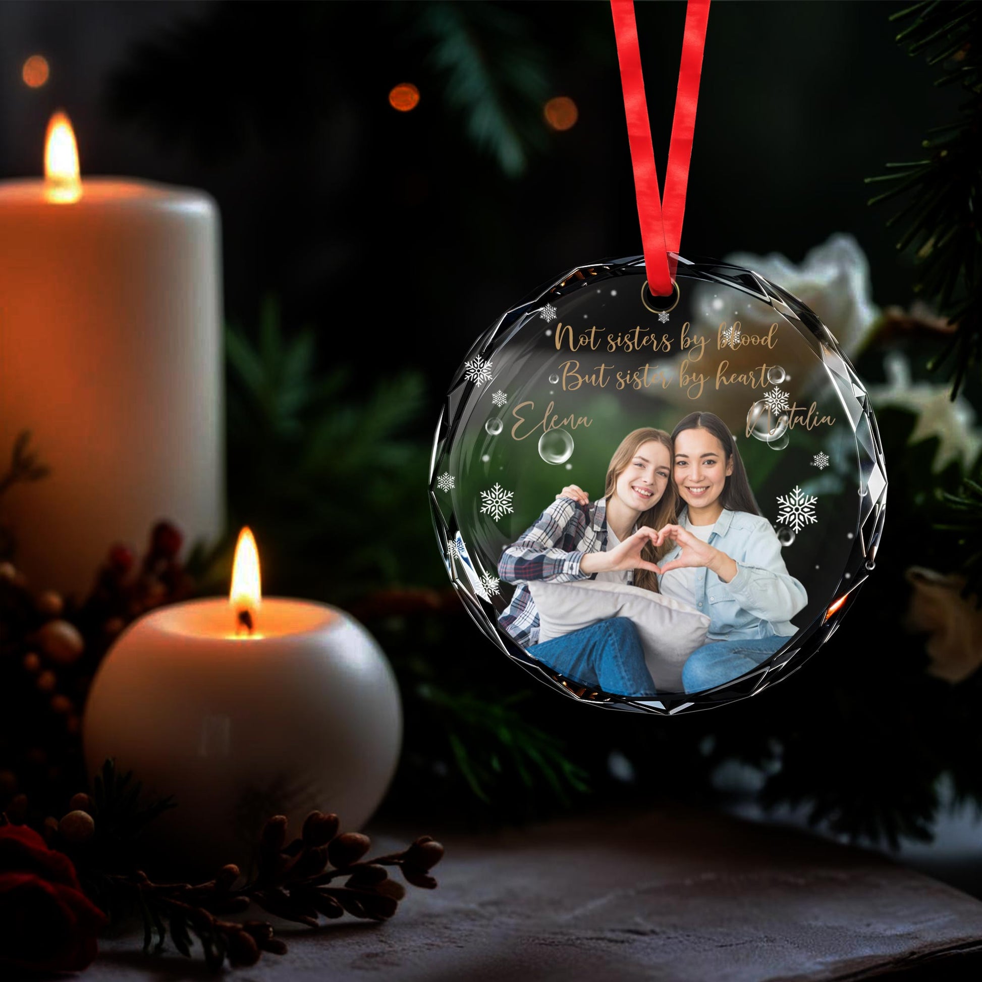 Not Sisters By Blood But Sisters By Heart Glass Ornament