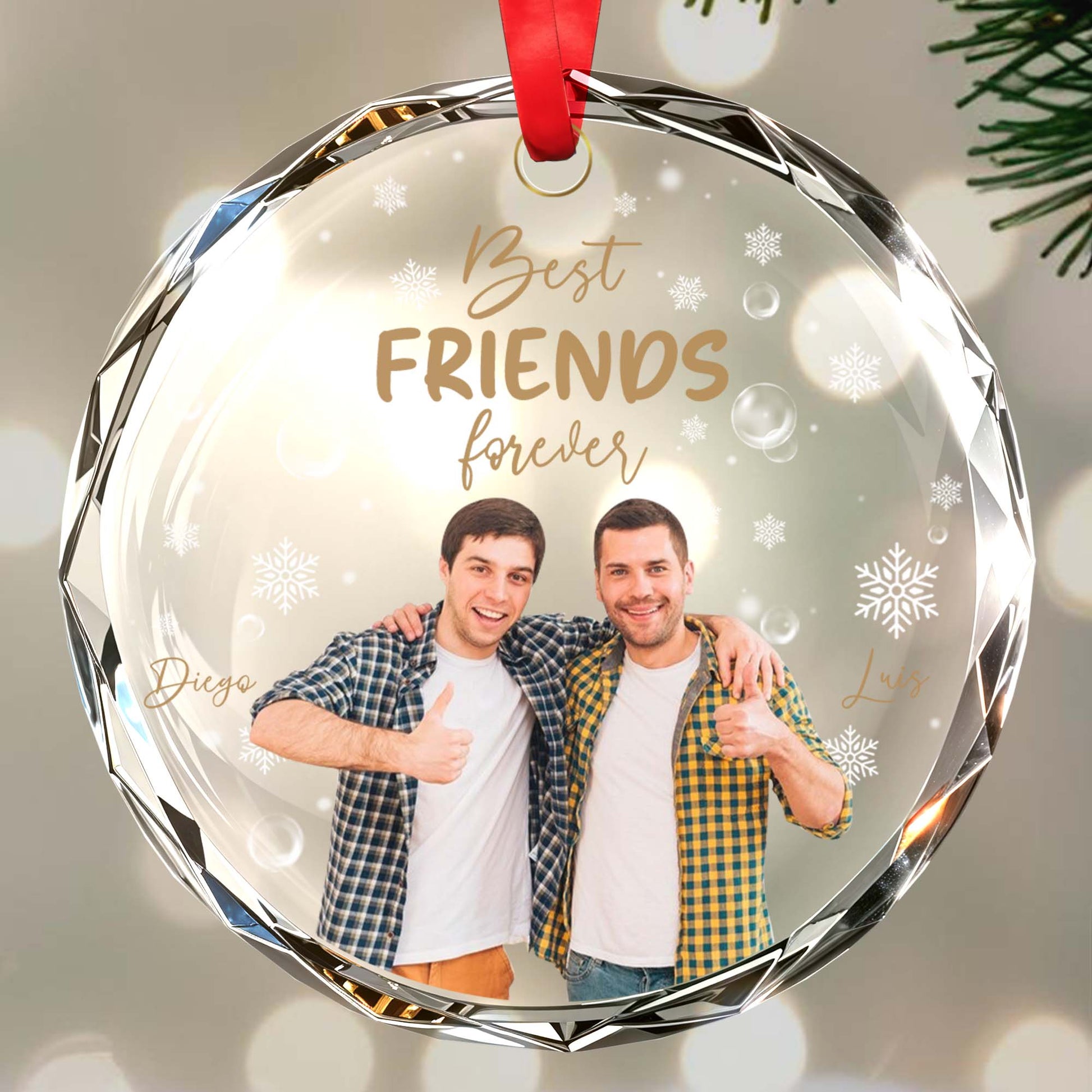 Best Friends Forever Circle Glass Ornament