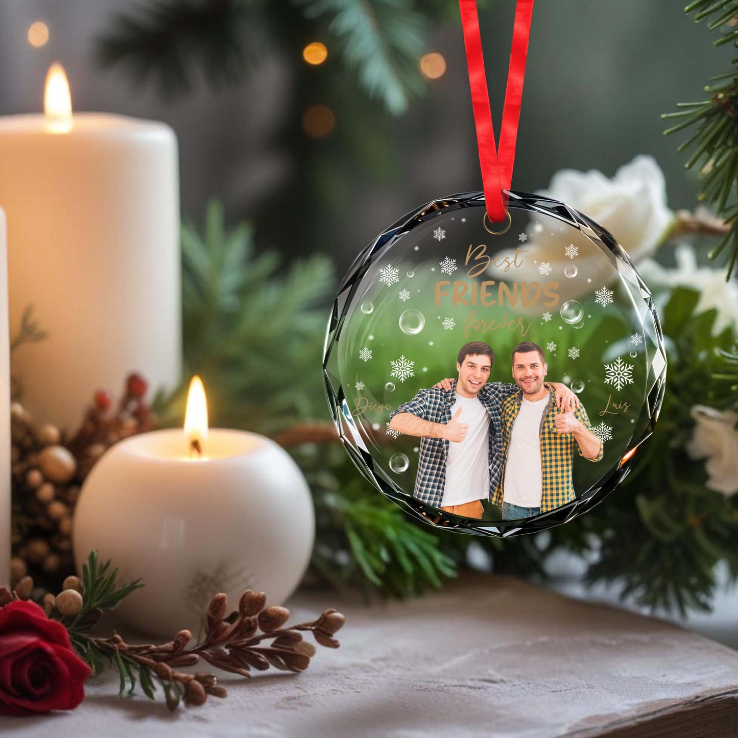 Best Friends Forever Circle Glass Ornament