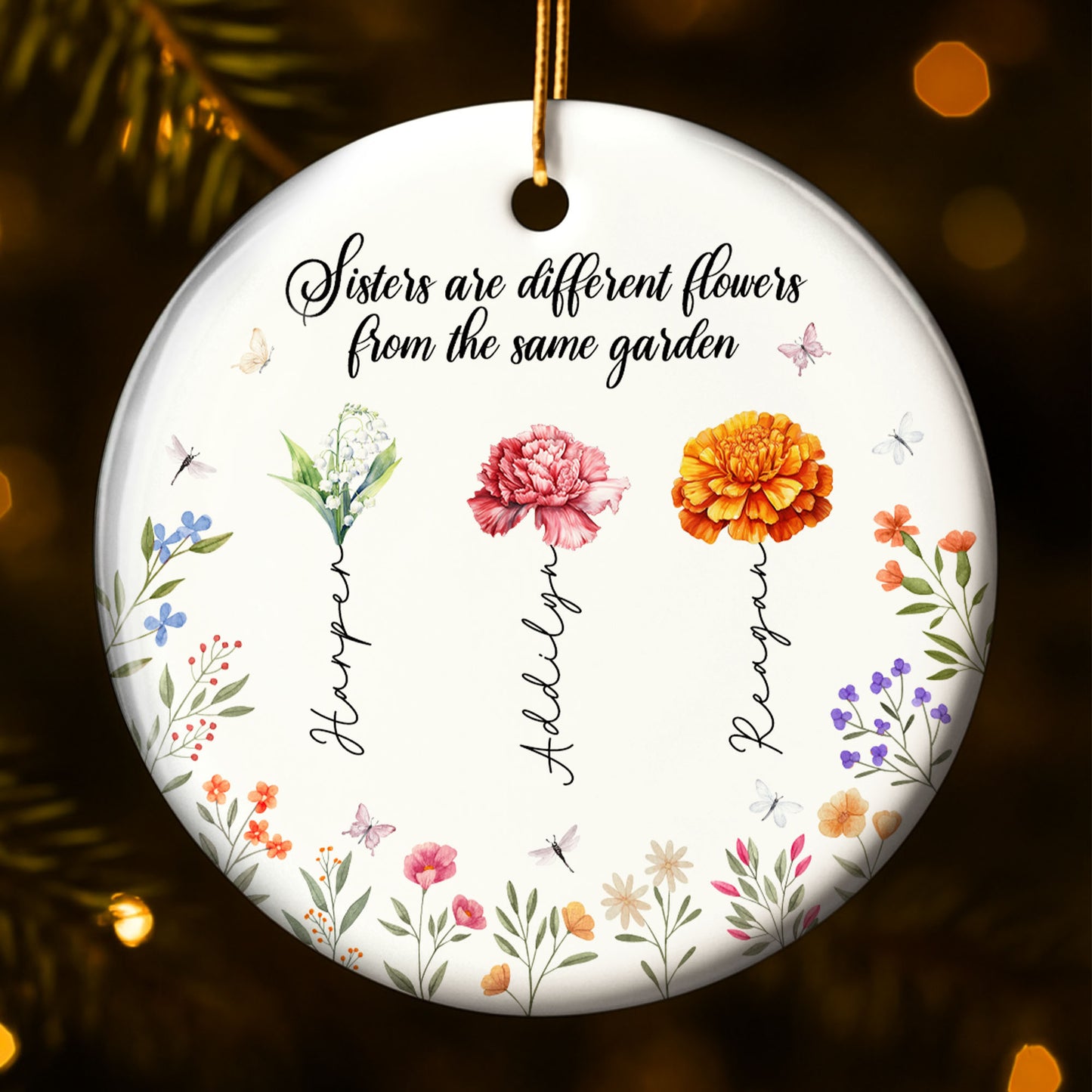 Hermanas son flores diferentes del mismo jardín - Adorno de cerámica personalizado con forma redonda - BST043_RCE