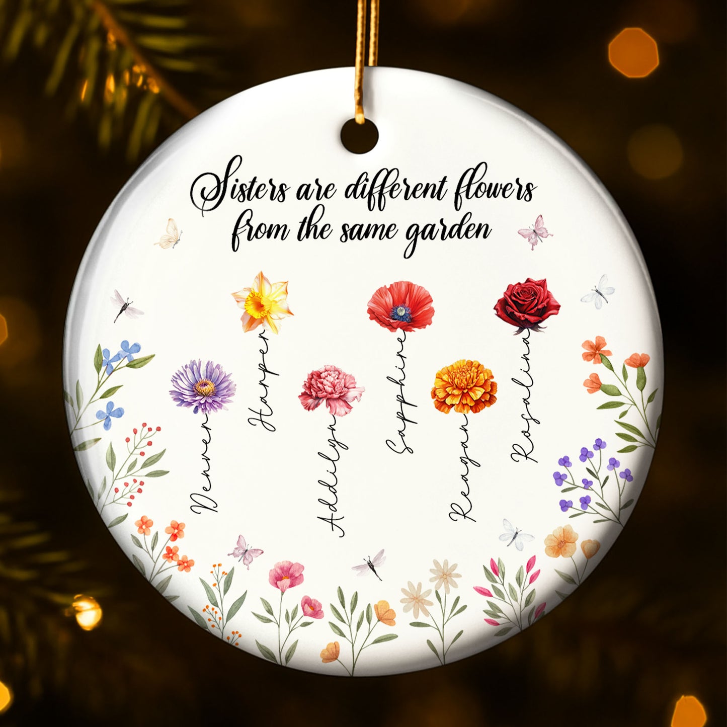 Hermanas son flores diferentes del mismo jardín - Adorno de cerámica personalizado con forma redonda - BST043_RCE