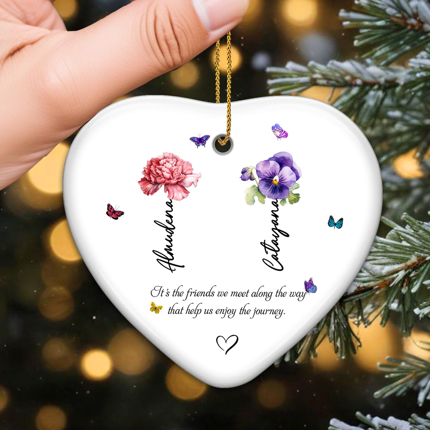 It's The Friends We Meet Along The Way That Help Us Enjoy The Journey - Personalized Custom Ceramic Ornament With Heart Shape - BST044_HCE