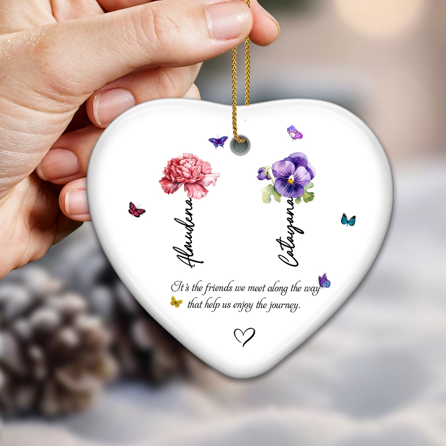 It's The Friends We Meet Along The Way That Help Us Enjoy The Journey - Personalized Custom Ceramic Ornament With Heart Shape - BST044_HCE