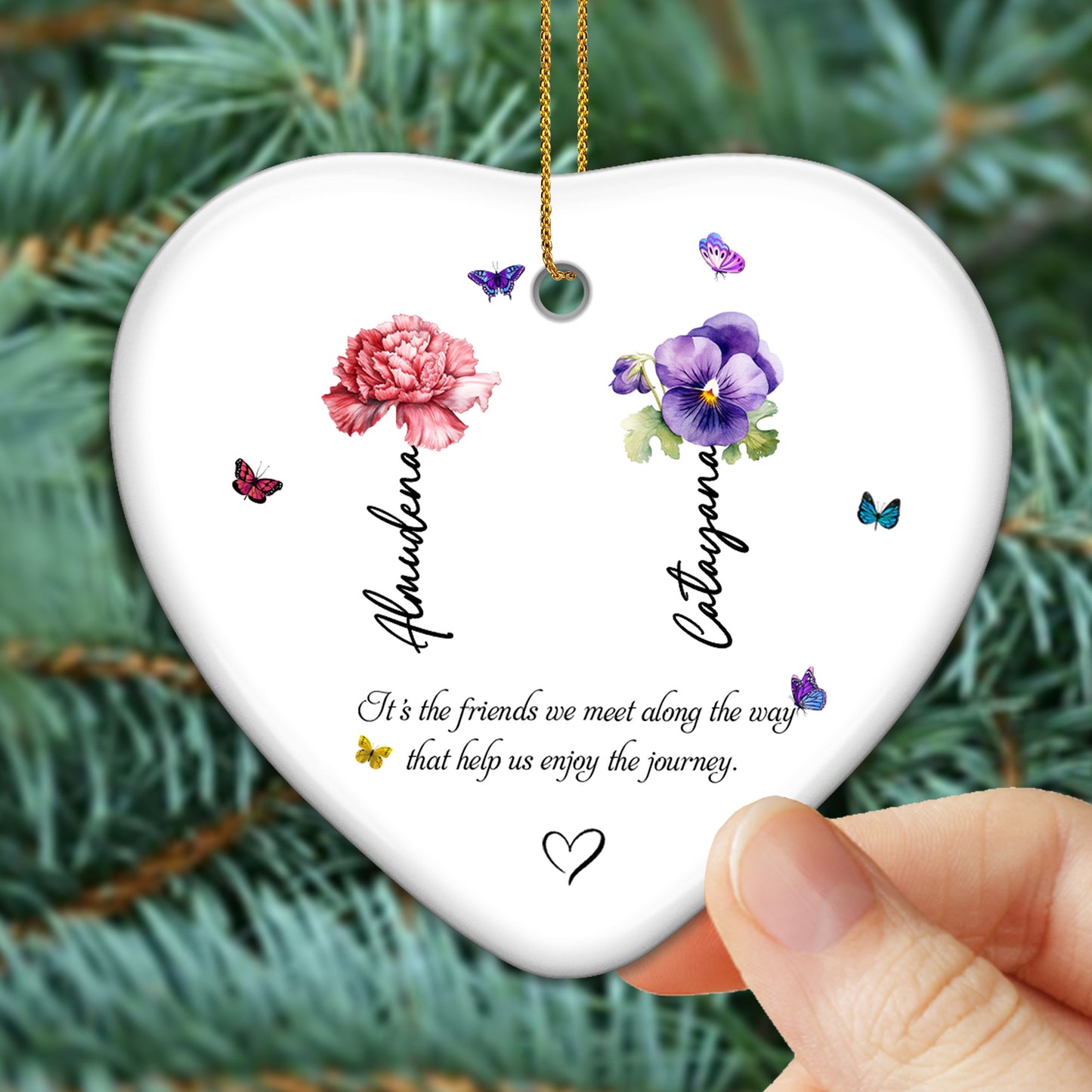 It's The Friends We Meet Along The Way That Help Us Enjoy The Journey - Personalized Custom Ceramic Ornament With Heart Shape - BST044_HCE