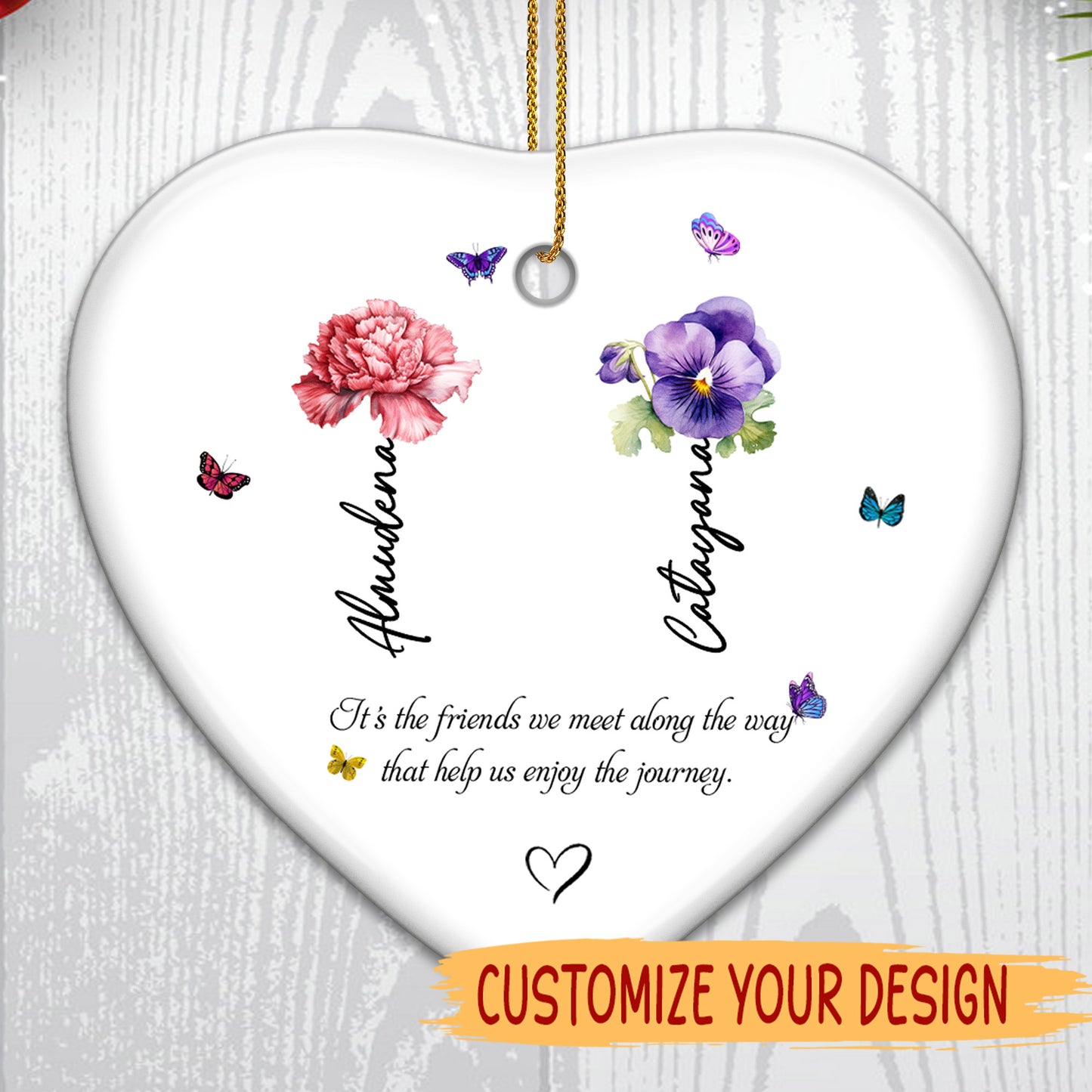 It's The Friends We Meet Along The Way That Help Us Enjoy The Journey - Personalized Custom Ceramic Ornament With Heart Shape - BST044_HCE