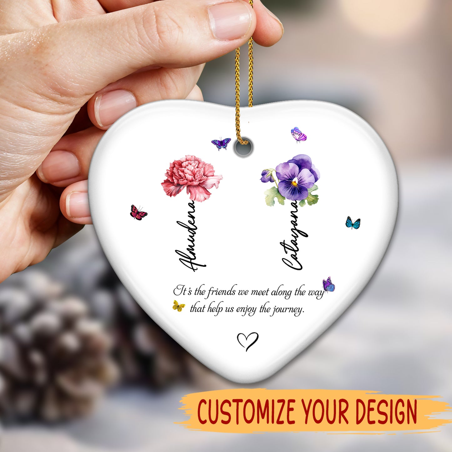 It's The Friends We Meet Along The Way That Help Us Enjoy The Journey - Personalized Custom Ceramic Ornament With Heart Shape - BST044_HCE