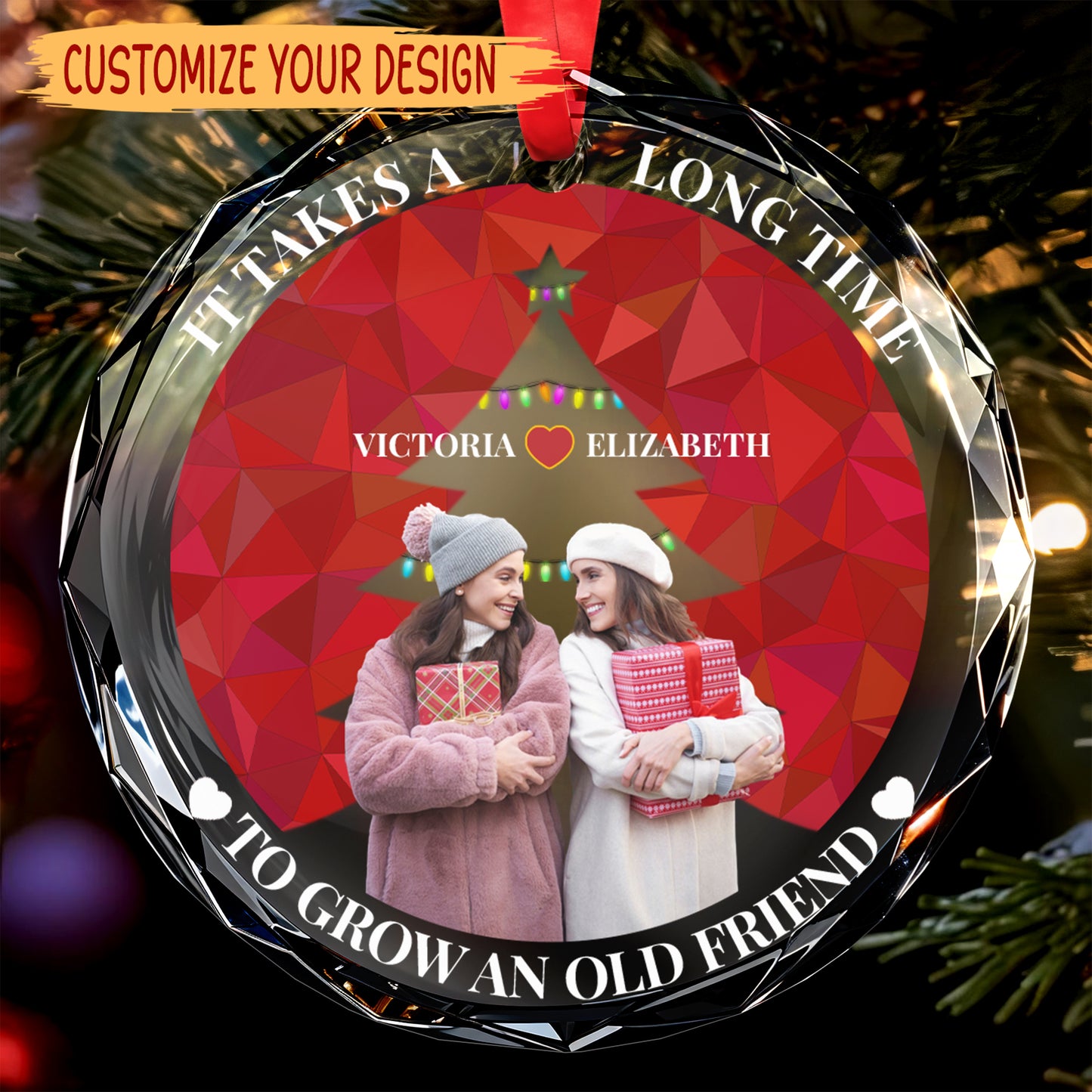 It Takes A Long Time To Grow An Old Friend Ornament - Personalized Custom Circle Glass Ornament - BST045_CGOR