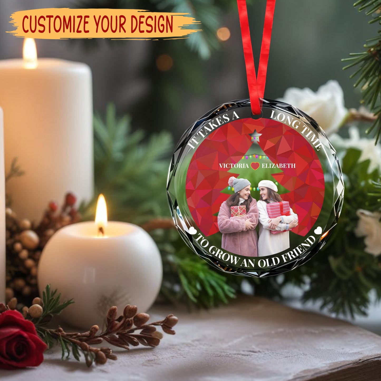 It Takes A Long Time To Grow An Old Friend Ornament - Personalized Custom Circle Glass Ornament - BST045_CGOR