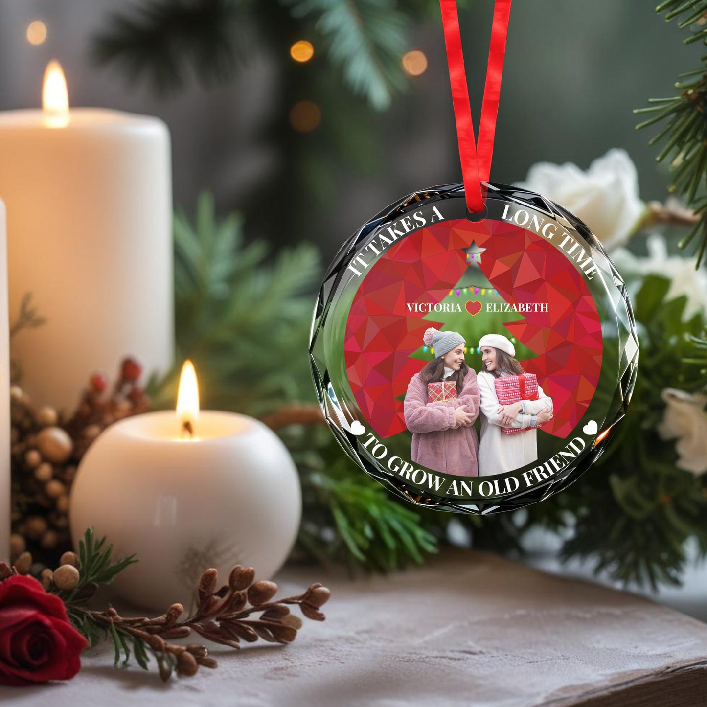 It Takes A Long Time To Grow An Old Friend Ornament - Personalized Custom Circle Glass Ornament - BST045_CGOR