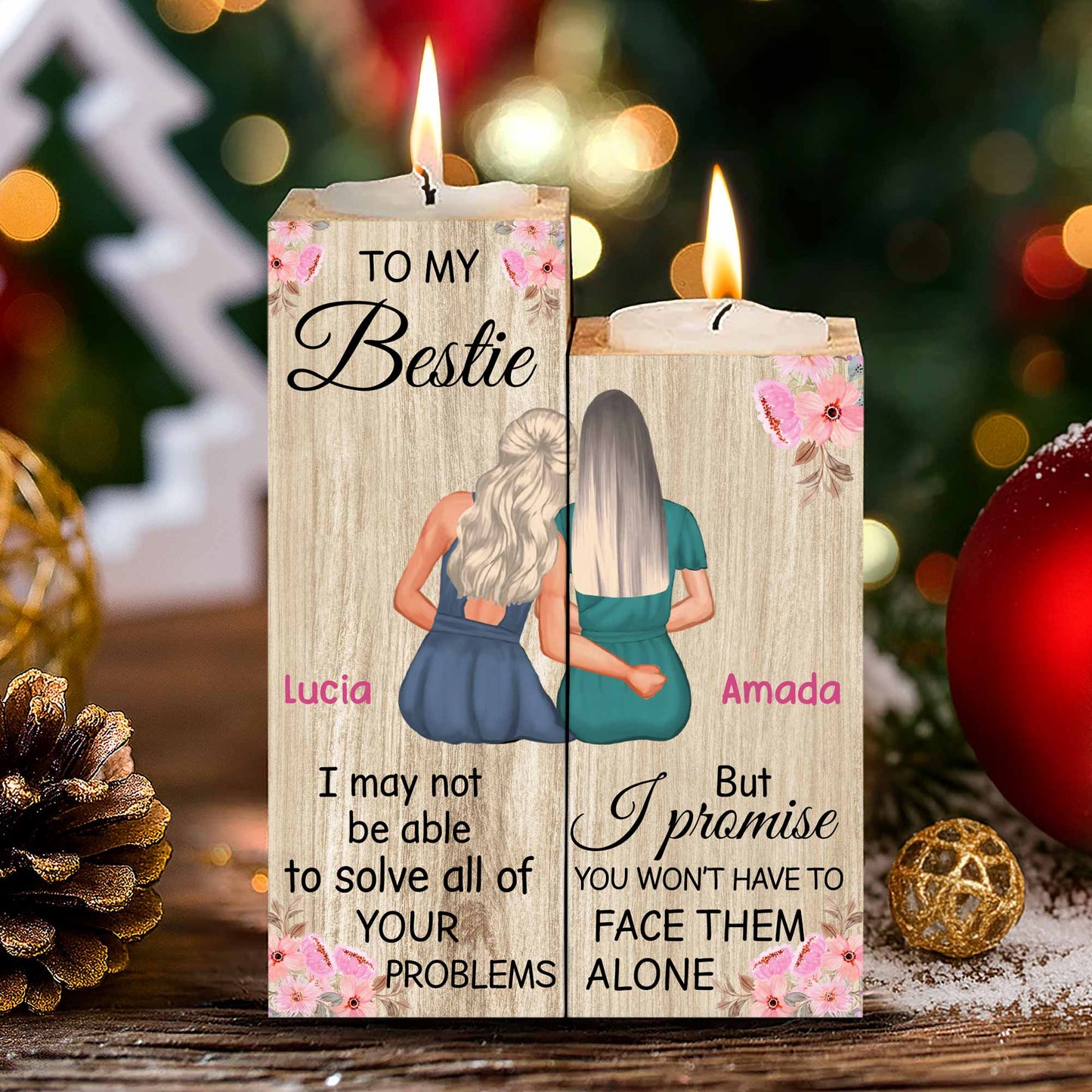 À ma meilleure amie, je promets que tu n'affronteras pas les problèmes seule - Bougeoir personnalisé - BST046_CAHOW