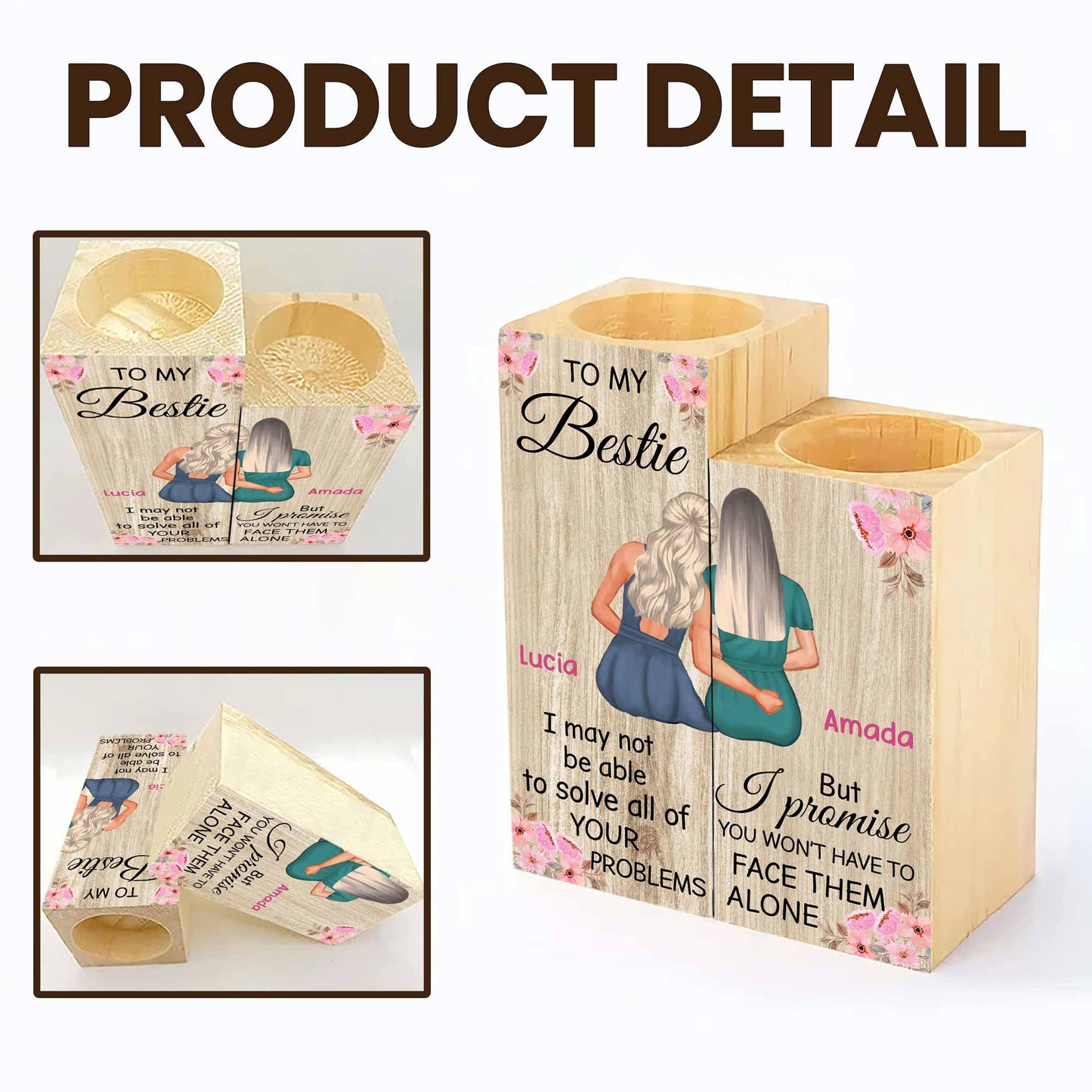 À ma meilleure amie, je promets que tu n'affronteras pas les problèmes seule - Bougeoir personnalisé - BST046_CAHOW