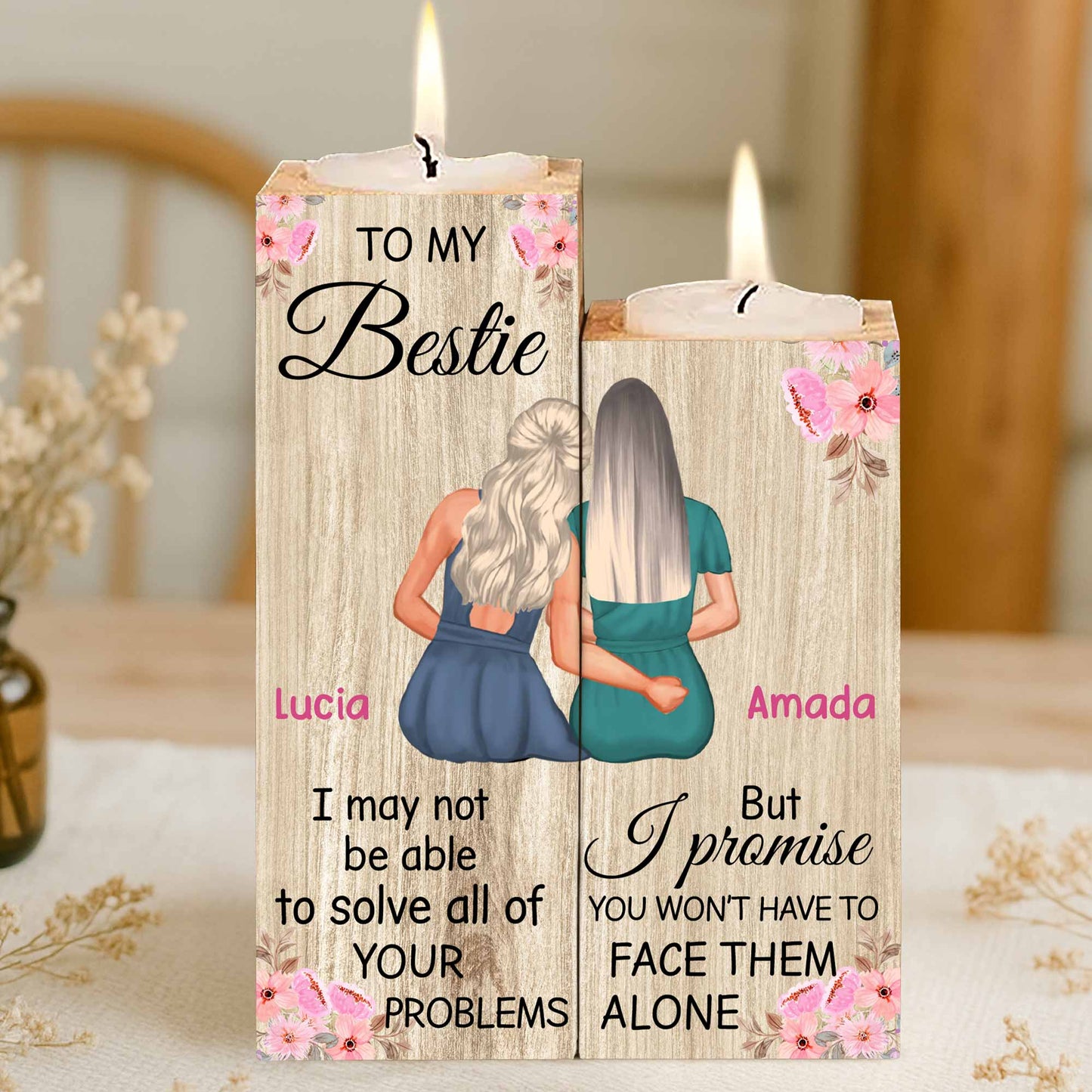 À ma meilleure amie, je promets que tu n'affronteras pas les problèmes seule - Bougeoir personnalisé - BST046_CAHOW