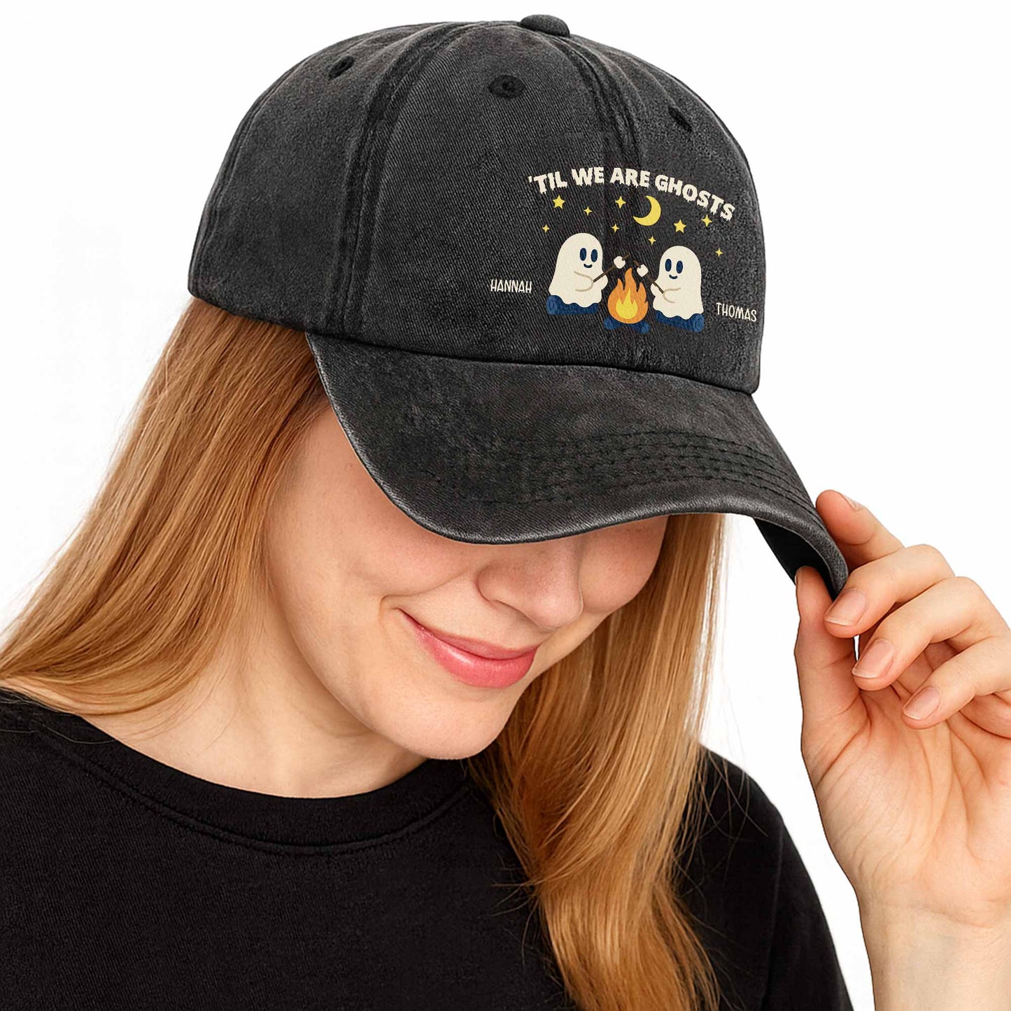 'Til We Are Ghosts, Ghosts Around A Campfire - Personalized Custom Washed Denim Cap - BST048_WDCAP