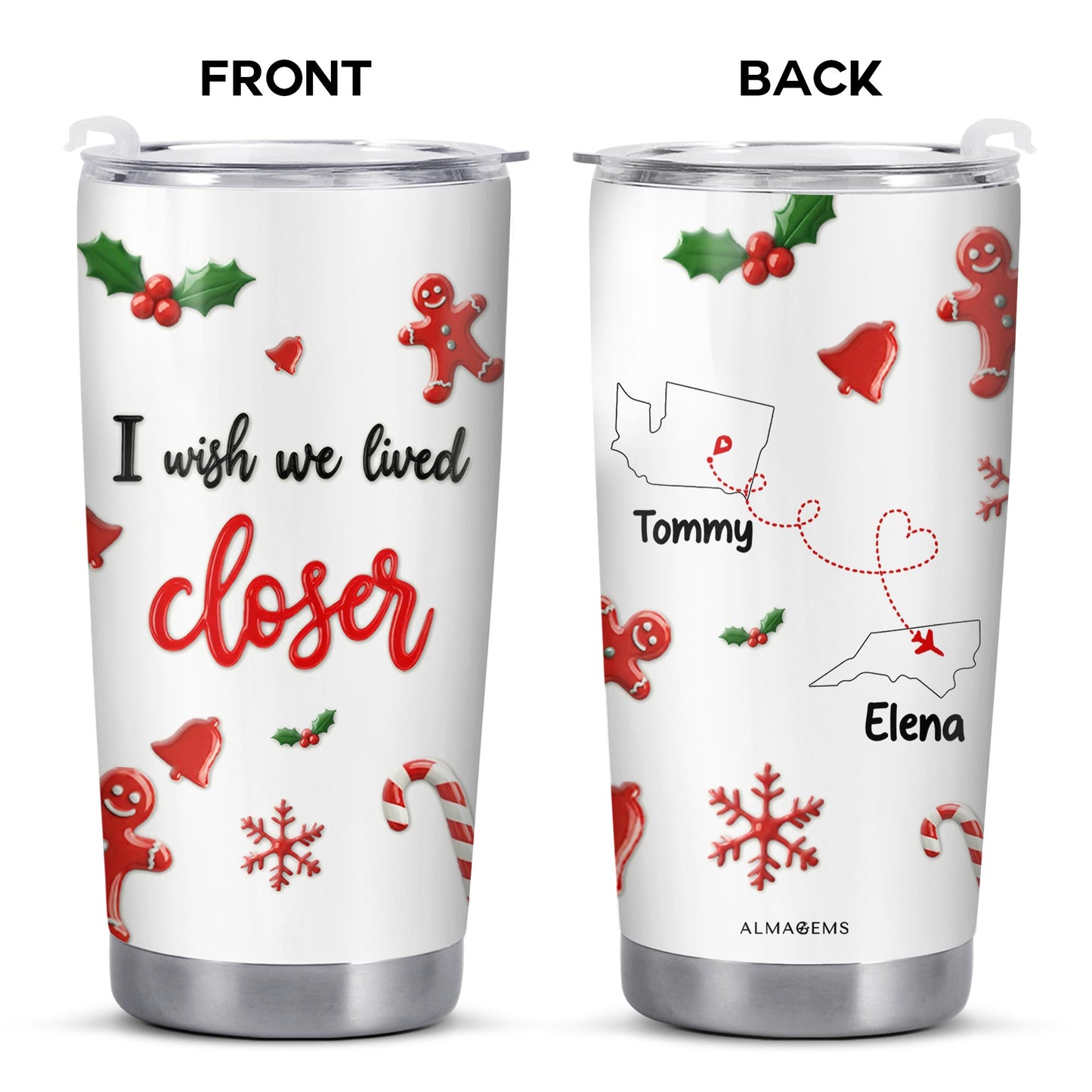 I Wish We Lived Closer Holiday Tumbler With Gingerbread And Snowflake Designs