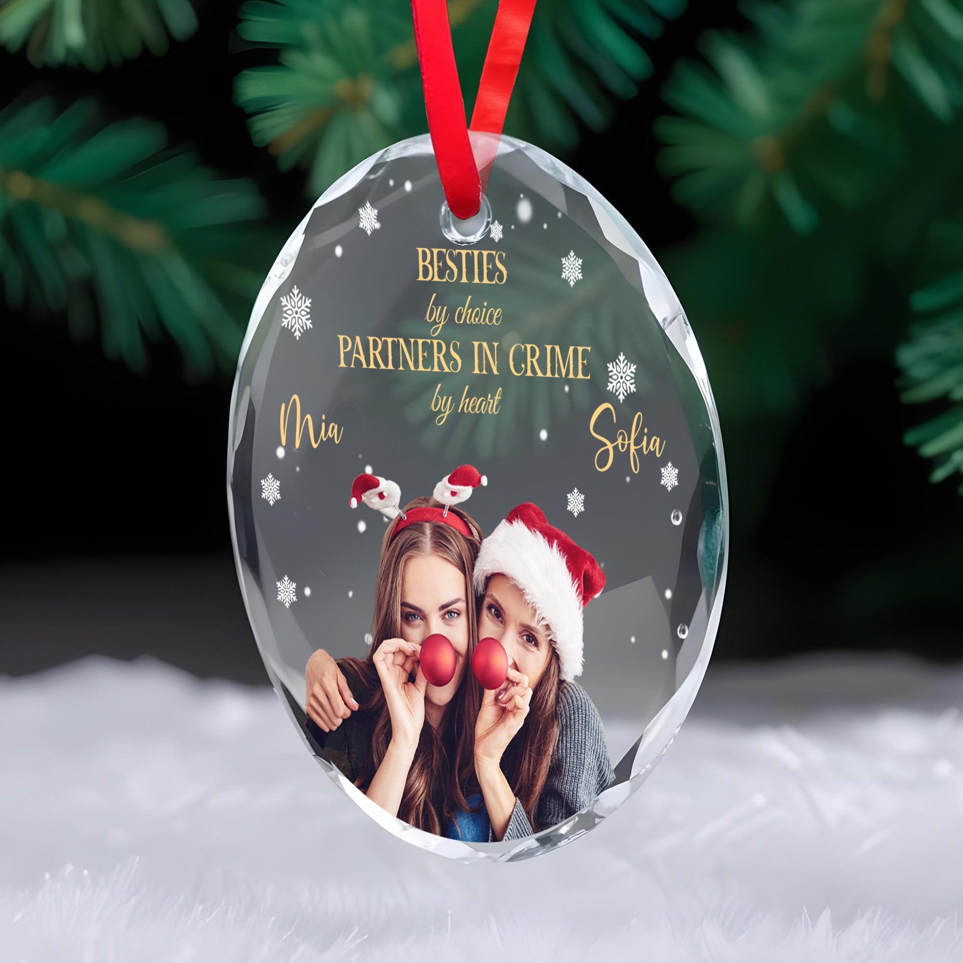 Besties By Choice Partners In Crime Christmas Glass Ornament