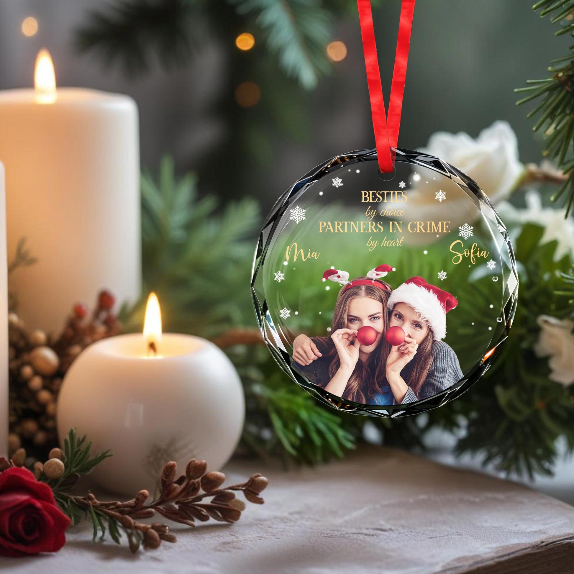 Besties By Choice Partners In Crime Christmas Glass Ornament