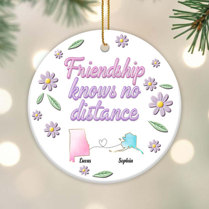 Friendship Knows No Distance State Outlines With Flowers