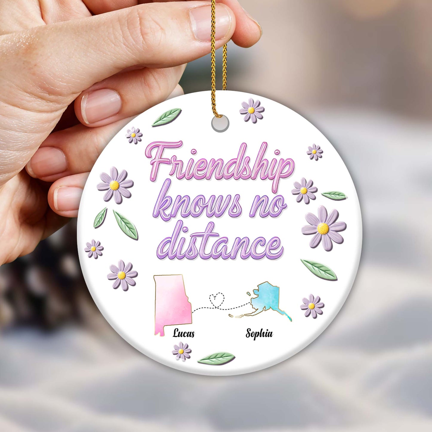 Friendship Knows No Distance State Outlines With Flowers