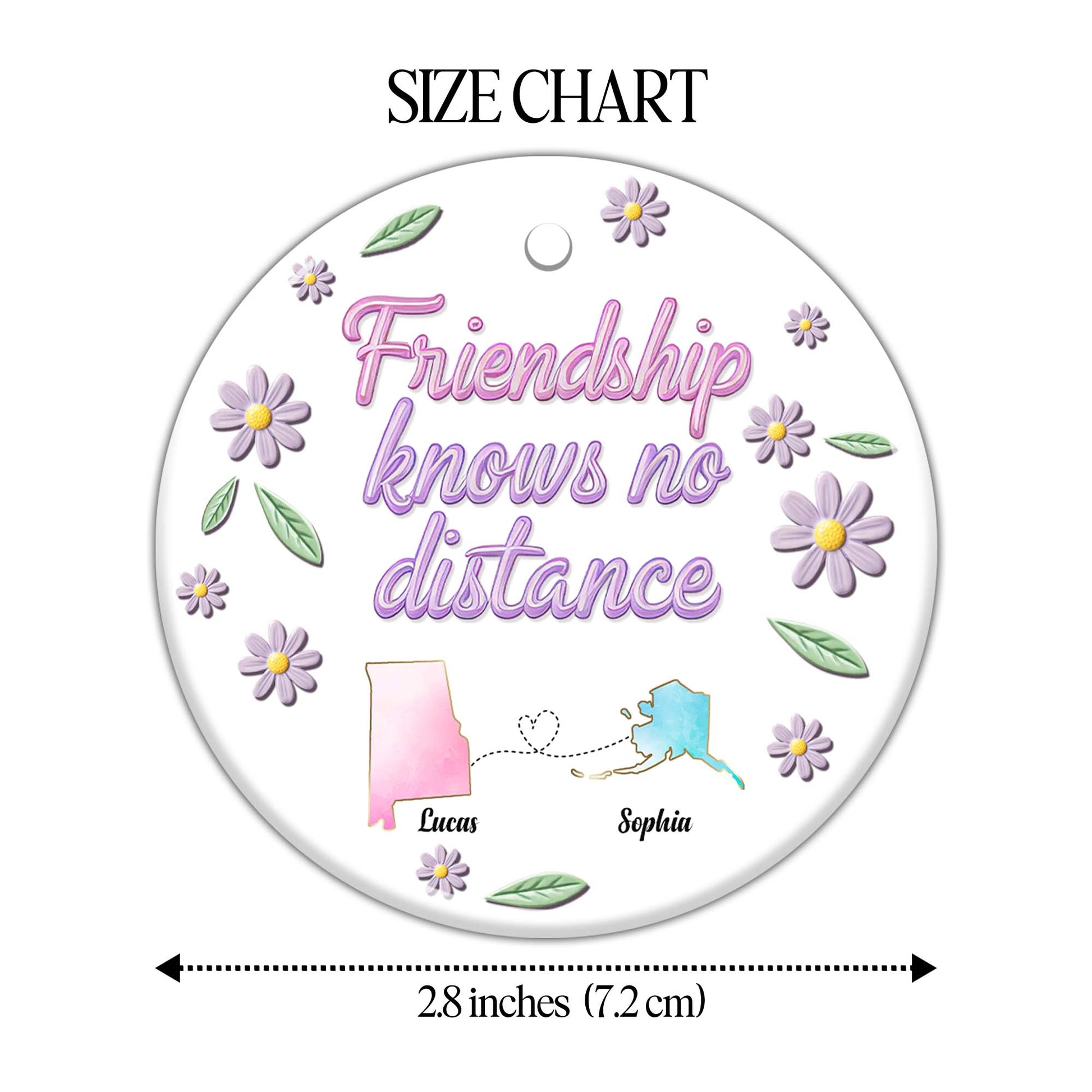 Friendship Knows No Distance State Outlines With Flowers