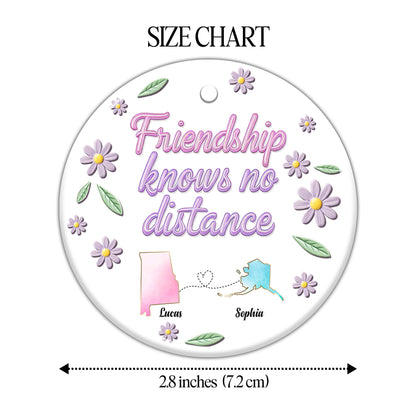 Friendship Knows No Distance State Outlines With Flowers