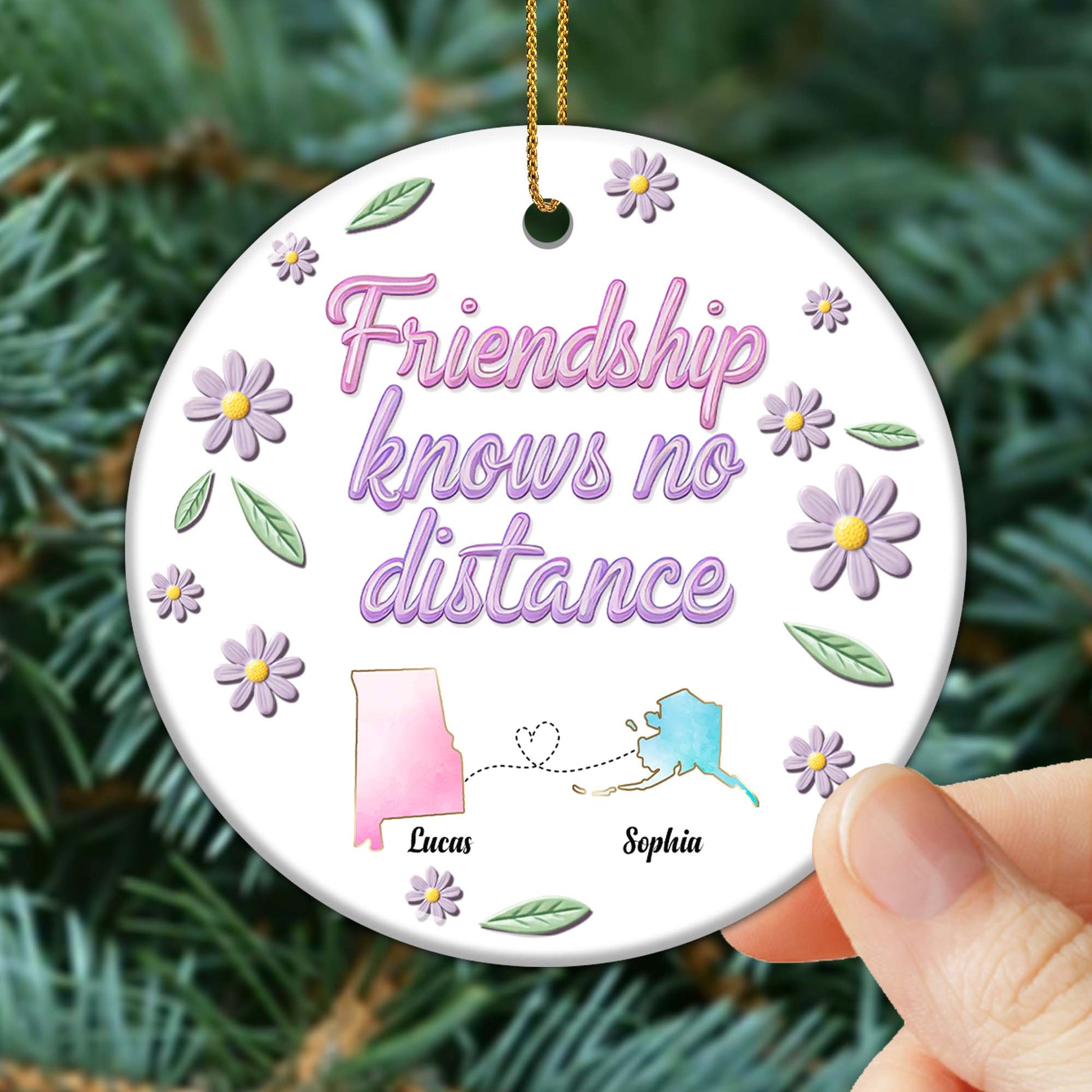 Friendship Knows No Distance State Outlines With Flowers