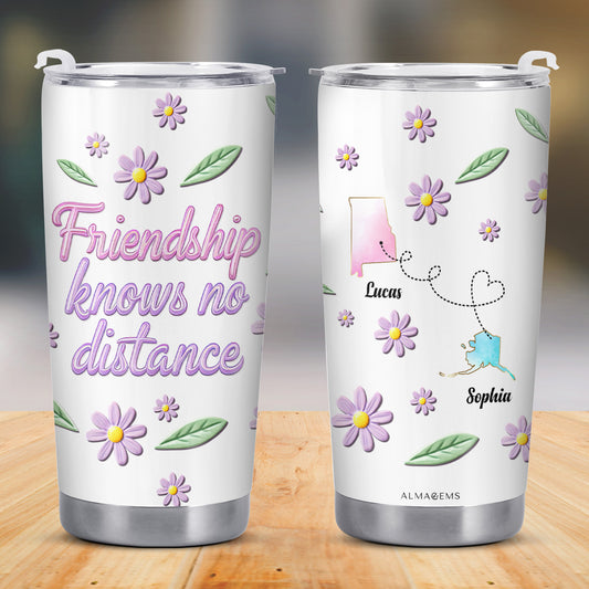 Friendship Knows No Distance With Flowers And State Outlines - Personalized Custom Stainless Steel Tumbler 20oz 30oz - BST053_TB