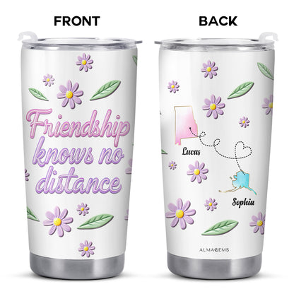 Friendship Knows No Distance With Flowers And State Outlines - Personalized Custom Stainless Steel Tumbler 20oz 30oz - BST053_TB