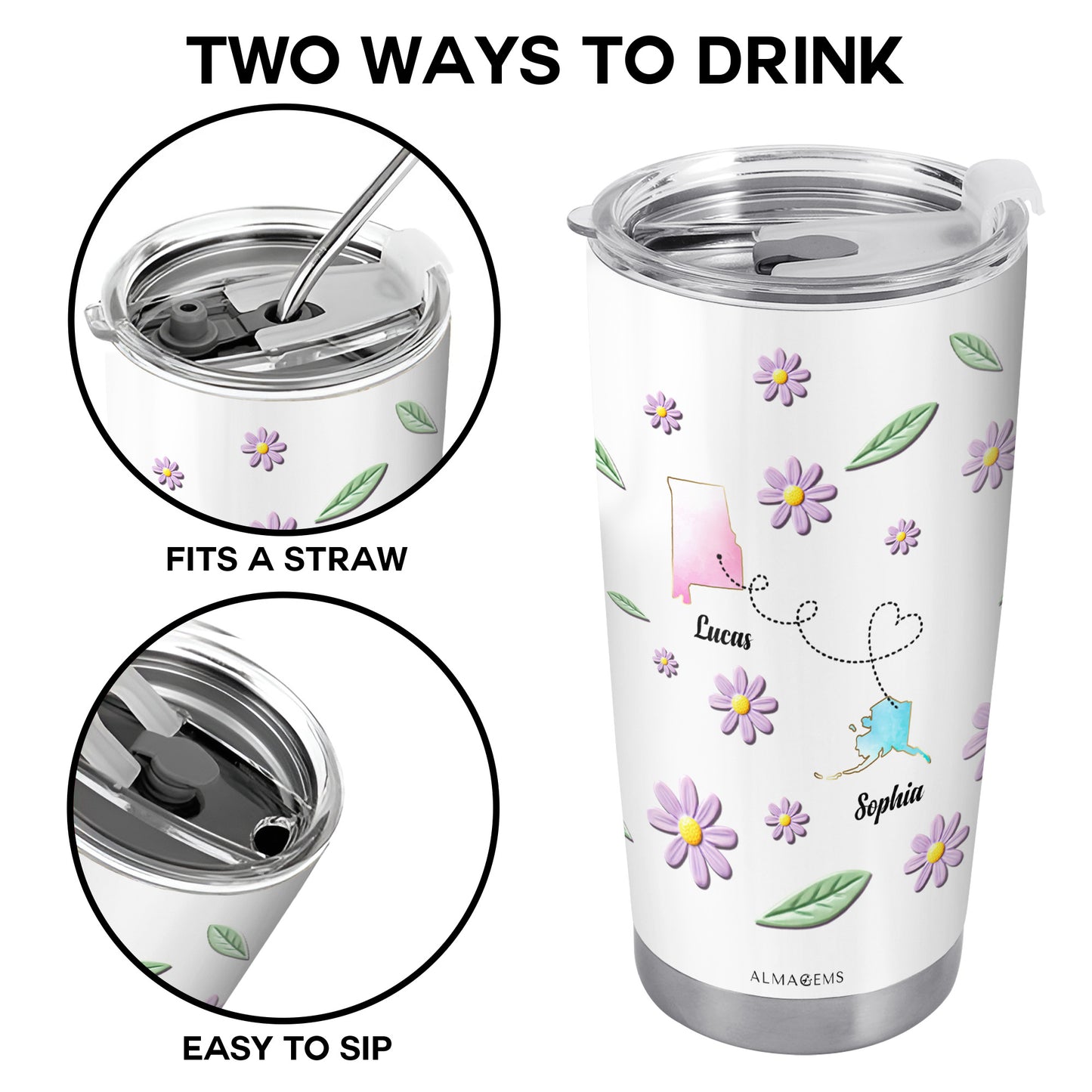 Friendship Knows No Distance With Flowers And State Outlines - Personalized Custom Stainless Steel Tumbler 20oz 30oz - BST053_TB