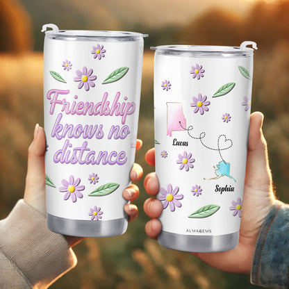 Friendship Knows No Distance With Flowers And State Outlines - Personalized Custom Stainless Steel Tumbler 20oz 30oz - BST053_TB