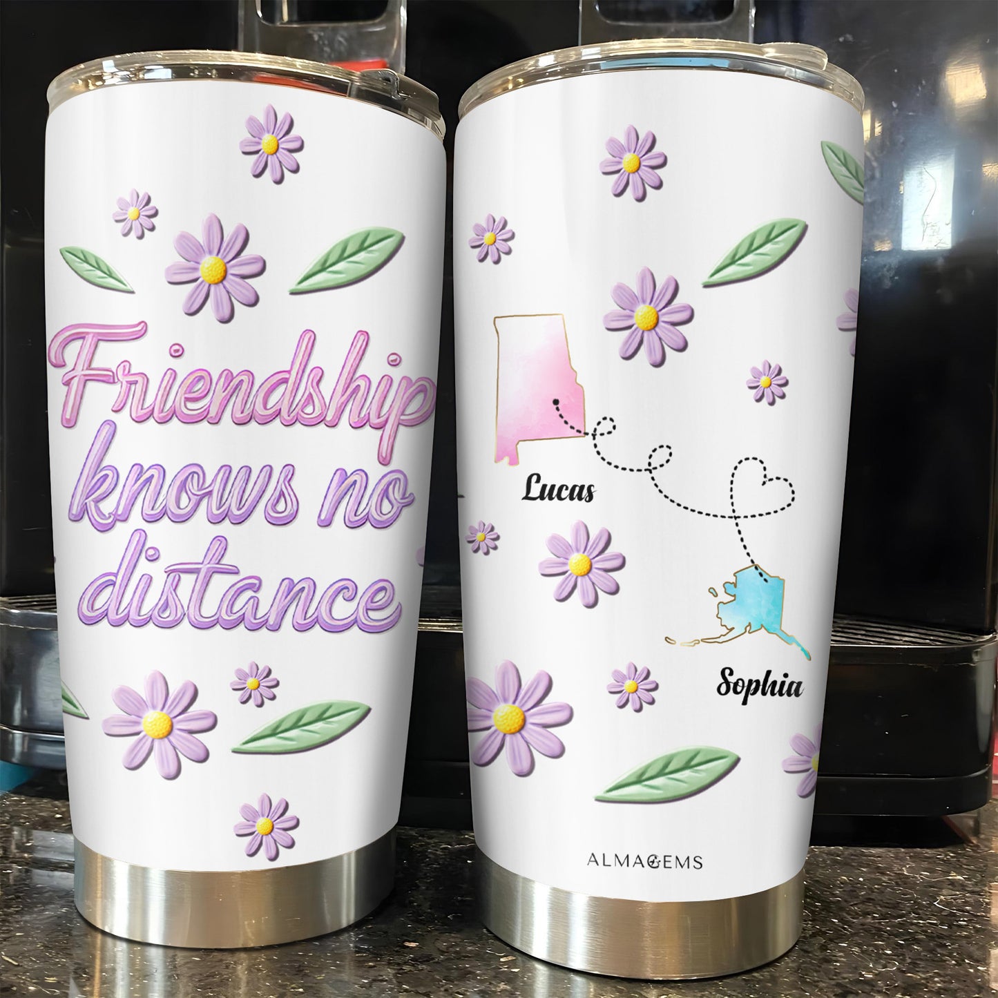 Friendship Knows No Distance With Flowers And State Outlines - Personalized Custom Stainless Steel Tumbler 20oz 30oz - BST053_TB