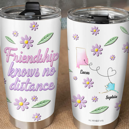 Friendship Knows No Distance With Flowers And State Outlines - Personalized Custom Stainless Steel Tumbler 20oz 30oz - BST053_TB