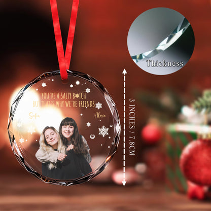 Friends And Snowflakes Personalized Circle Glass Ornament