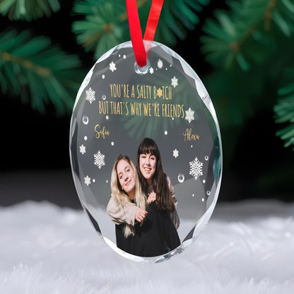 Friends And Snowflakes Personalized Circle Glass Ornament