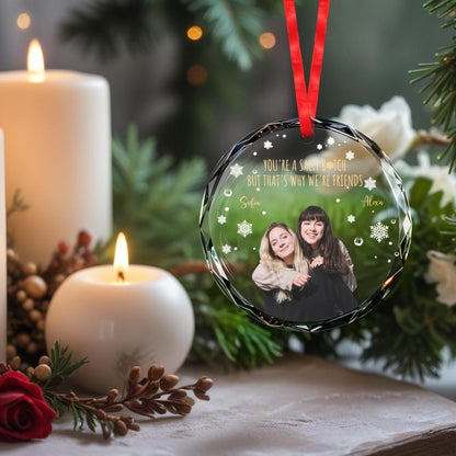 Friends And Snowflakes Personalized Circle Glass Ornament