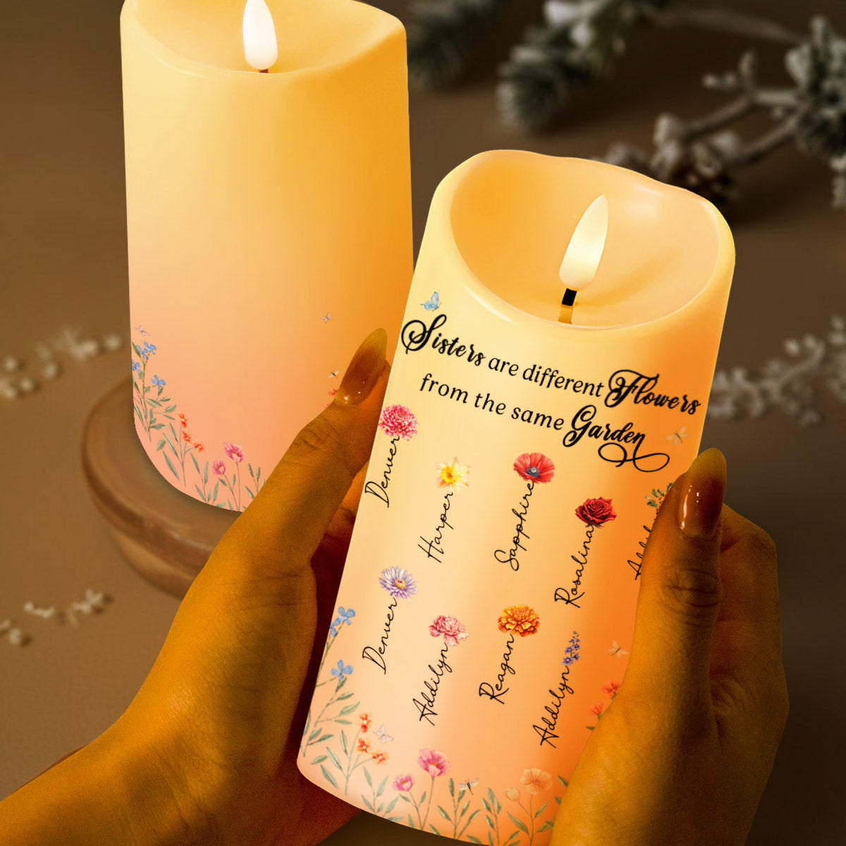 Sisters Are Different Flowers From The Same Garden Candle - Personalized Custom LED Candle - BST064_LECA