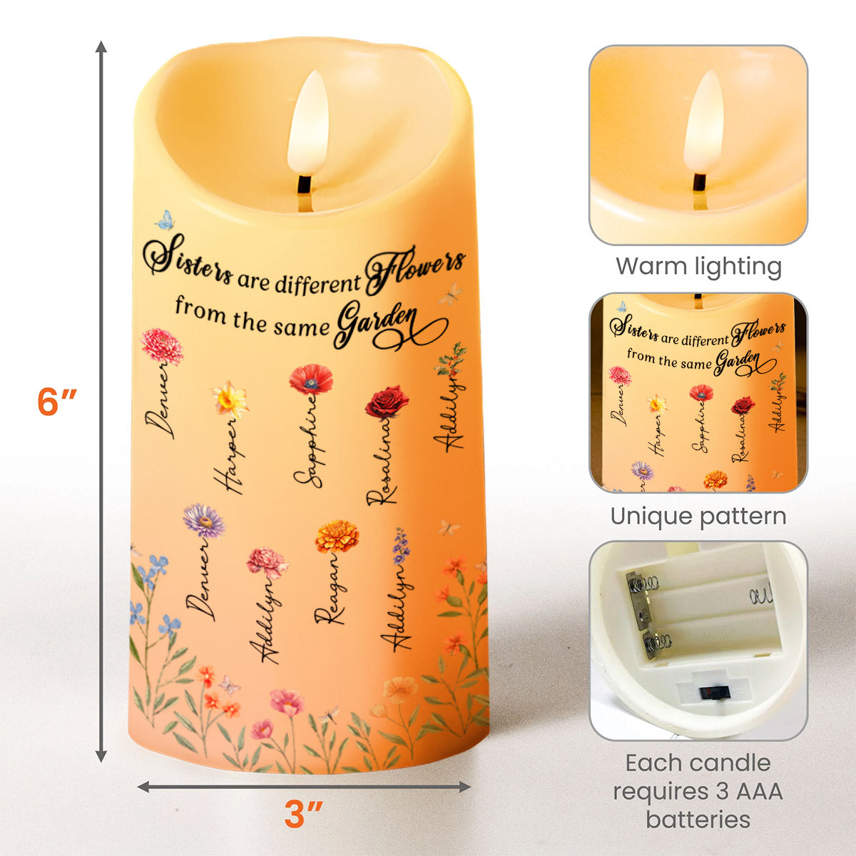 Sisters Are Different Flowers From The Same Garden Candle - Personalized Custom LED Candle - BST064_LECA