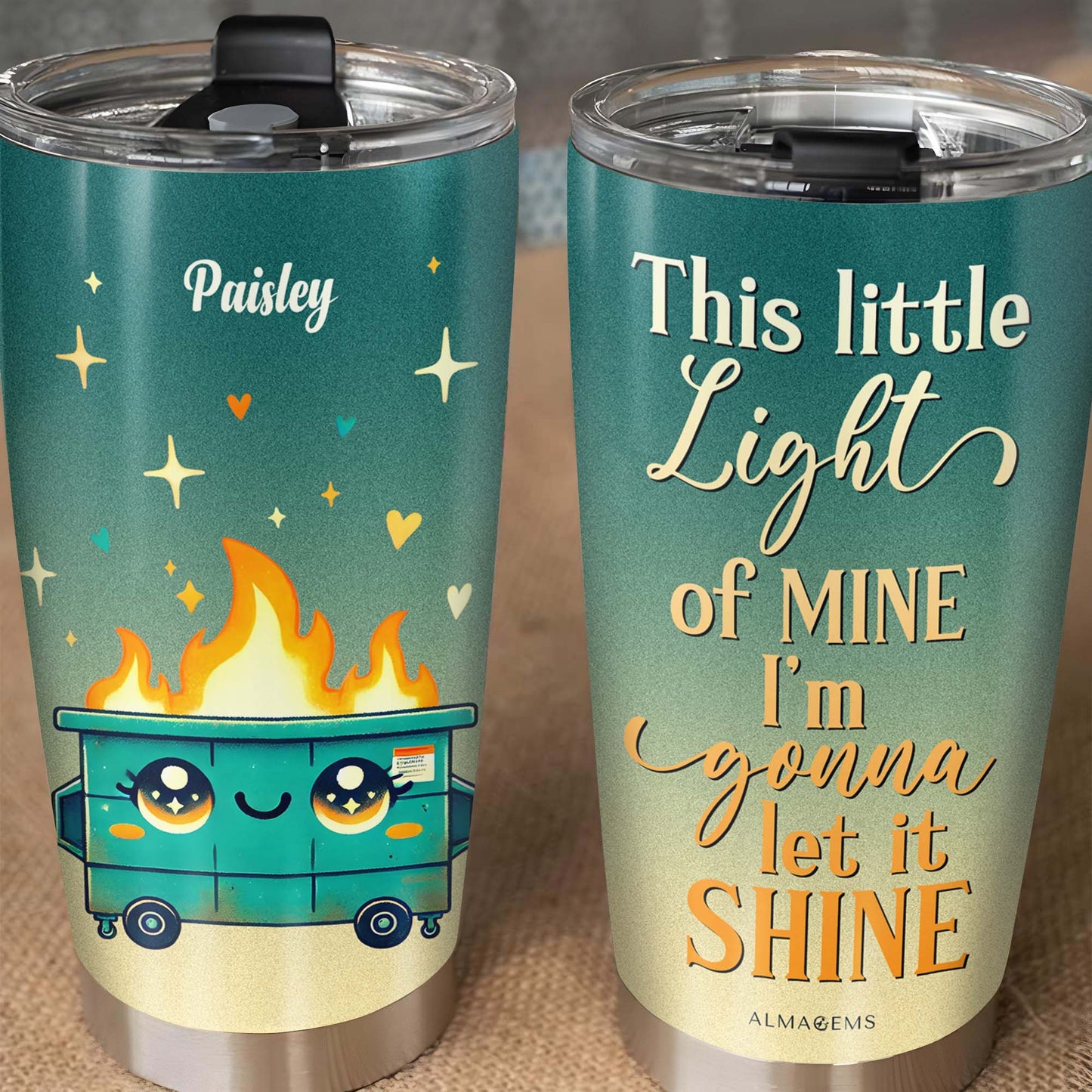 Let It Shine Cute Cart with Flames and Stars Tumbler