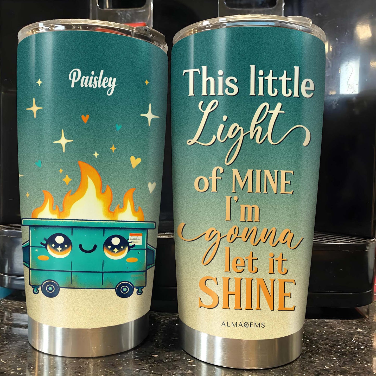 Let It Shine Cute Cart with Flames and Stars Tumbler