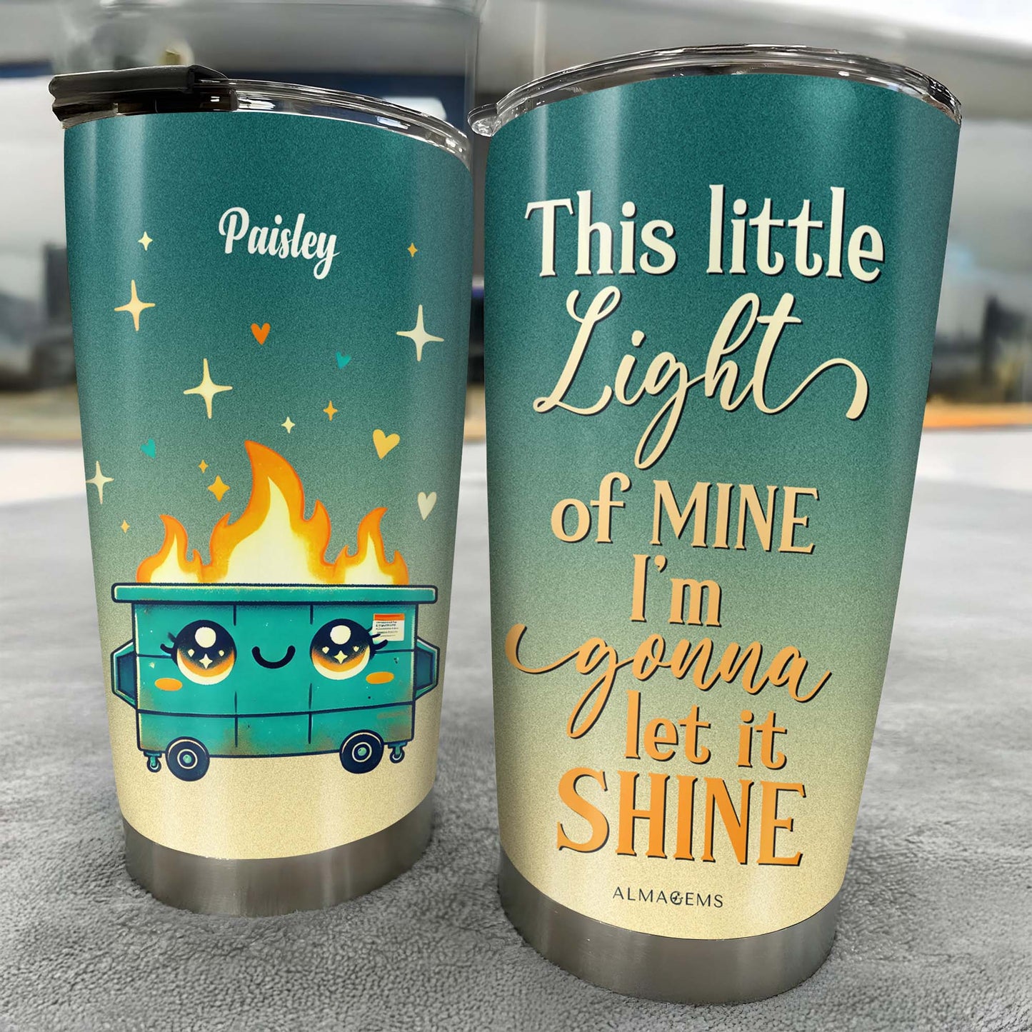 Let It Shine Cute Cart with Flames and Stars Tumbler