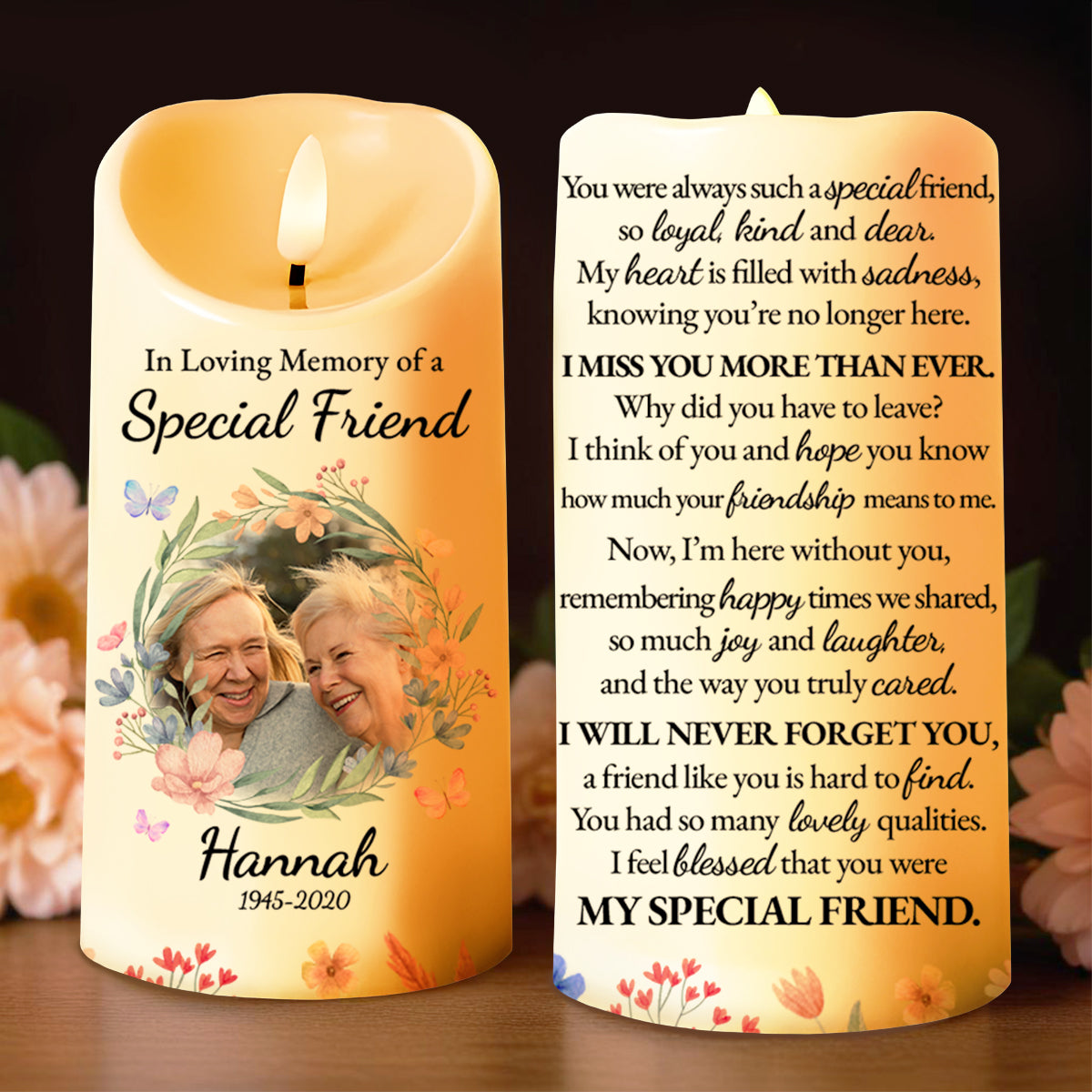 Floral Wreath Memorial Candle For A Special Friend