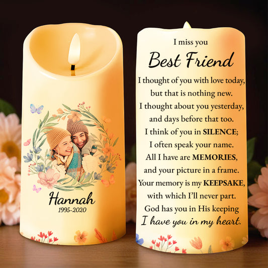 I Miss You Best Friend Memorial Candle With Flower Design