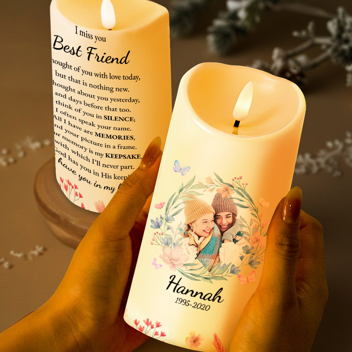 I Miss You Best Friend Memorial Candle With Flower Design