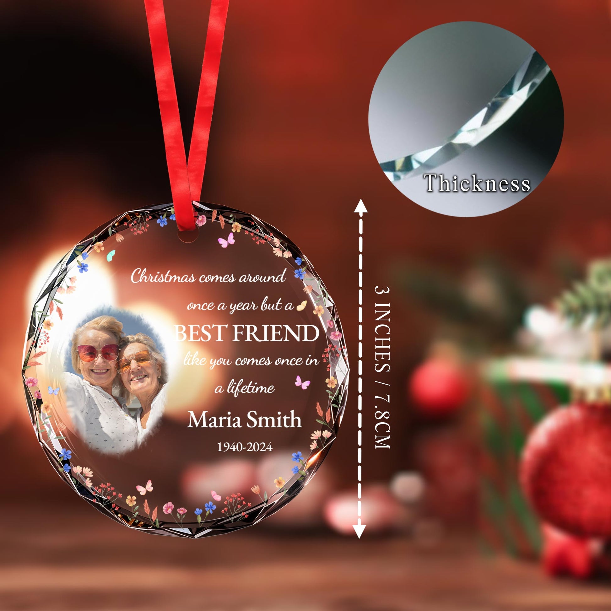 Best Friend Once In A Lifetime Christmas Floral Ornament