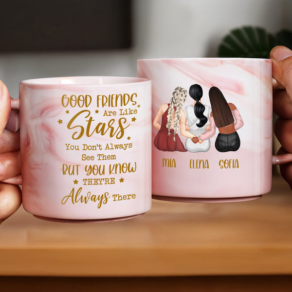 Good Friends Are Like Stars Custom Mug For Best Friends - Personalized Custom Pink Marble Mug - BST139_PMAM