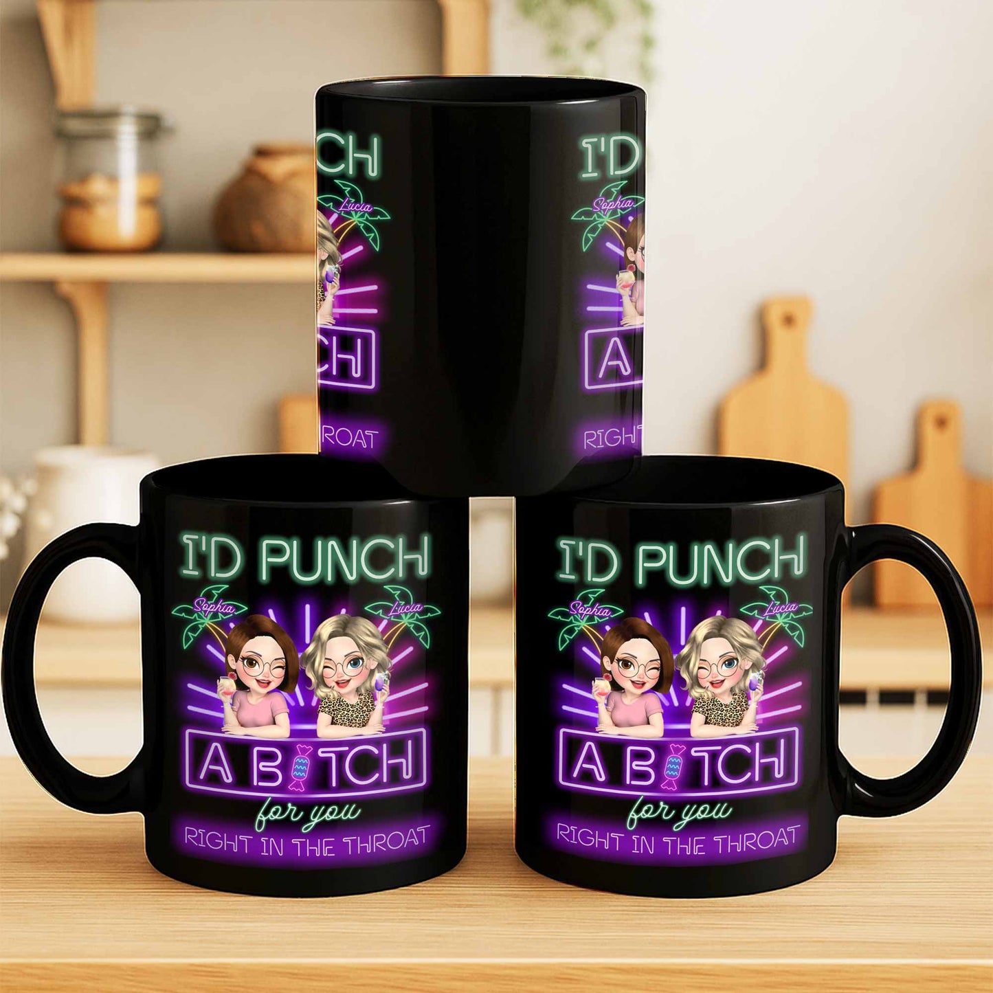 I'd Punch A B*tch For You, Neon Cartoon Friends Mug