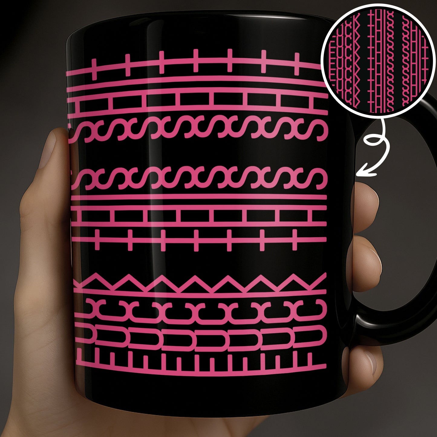 Elegant Pink And Black Geometric Pattern Mug - Personalized Custom Black Mug - BST161_BMUG