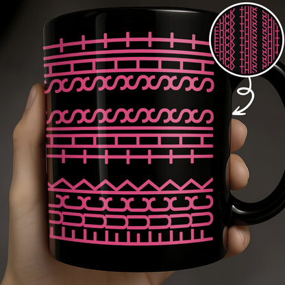 Elegant Pink And Black Geometric Pattern Mug - Personalized Custom Black Mug - BST161_BMUG