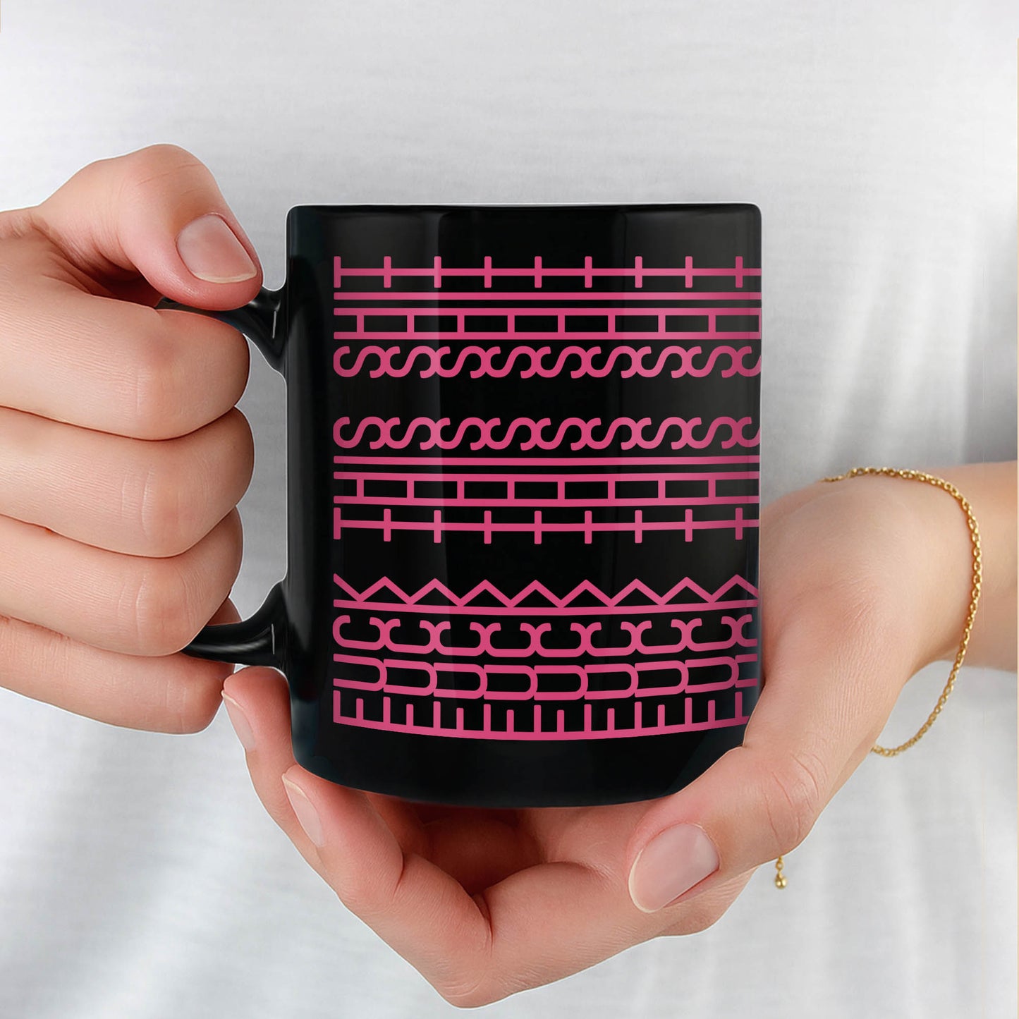 Elegant Pink And Black Geometric Pattern Mug