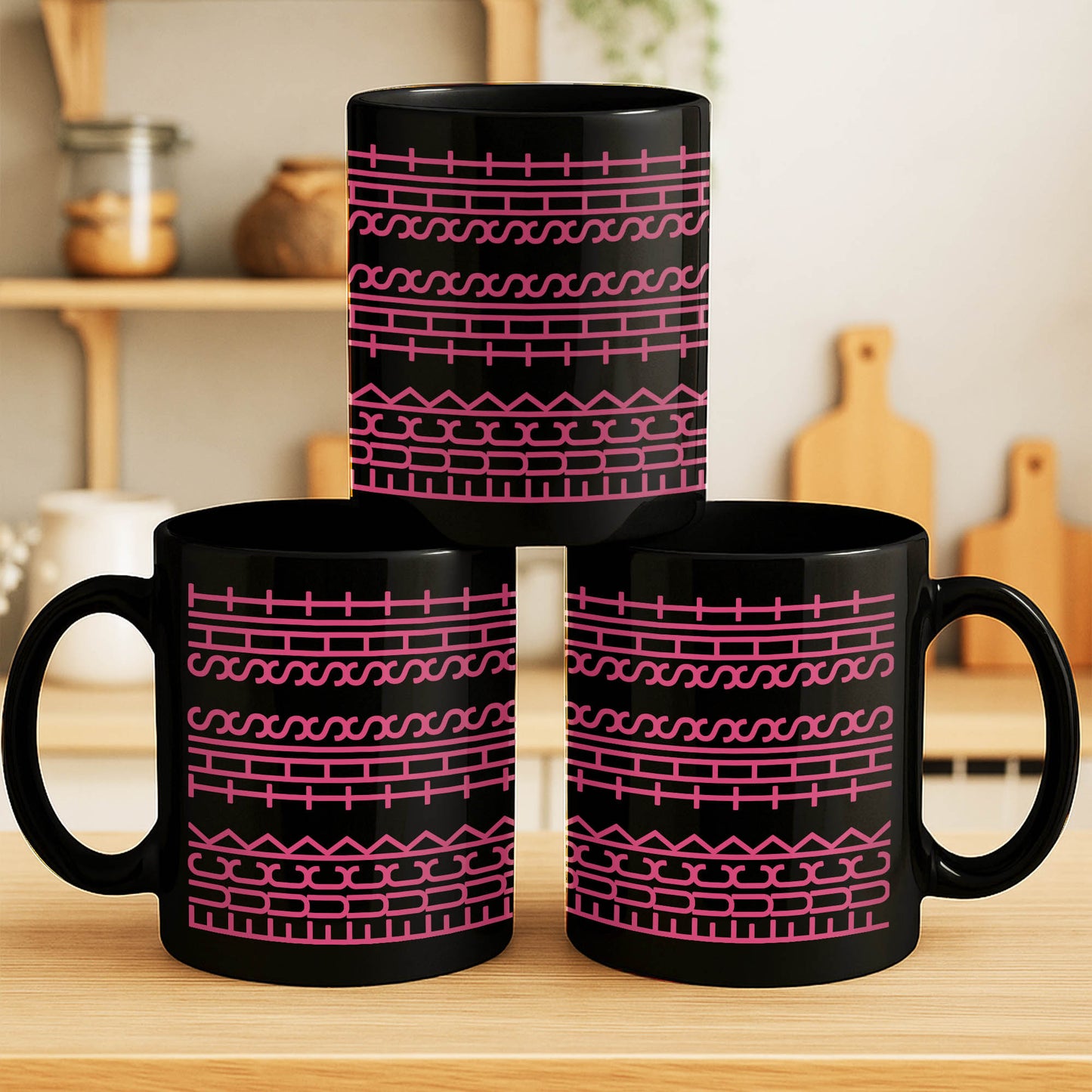 Elegant Pink And Black Geometric Pattern Mug